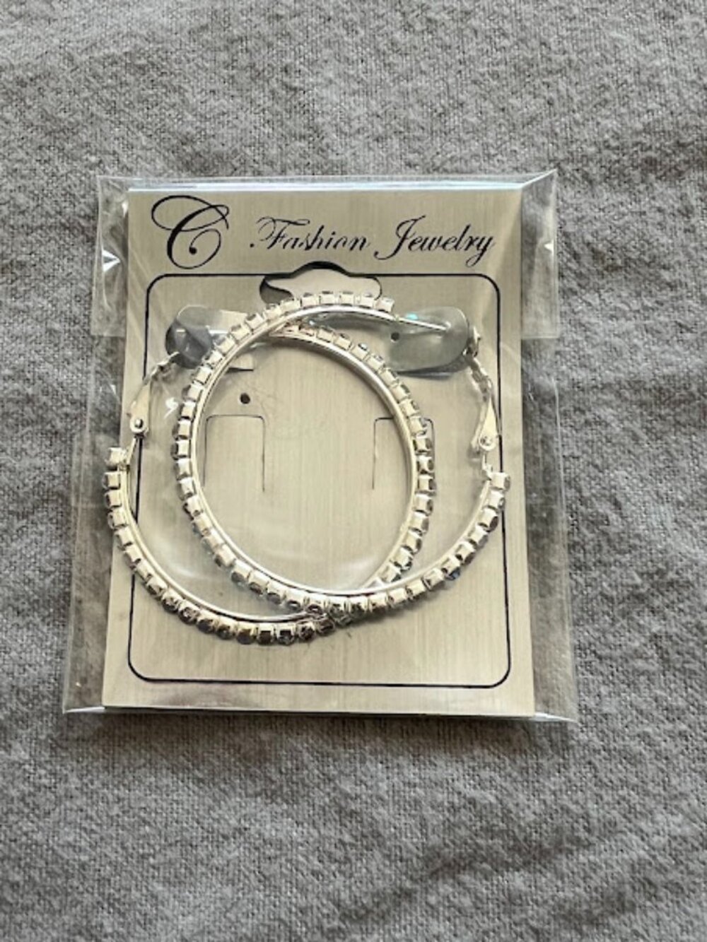 NEW Fashion Jewelry Silver-Toned Rhinestone-Encrusted Hoop Earrings 1.5 inches